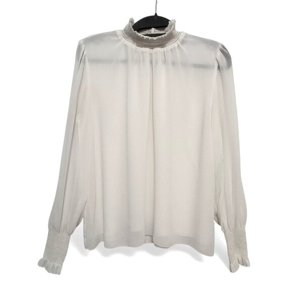 Aritzia Wilfred Valencia Blouse Light Birch Ivory Chiffon Mock Neck Top - Picture 15 of 15